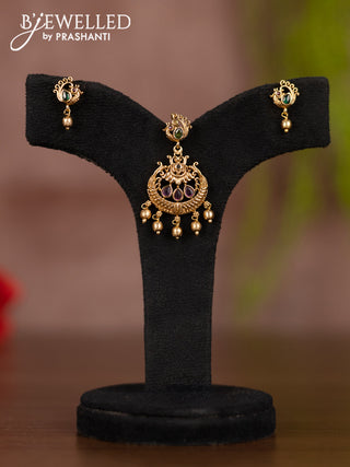 Antique pendant set peacock design with kemp & cz stones and golden beads hangings