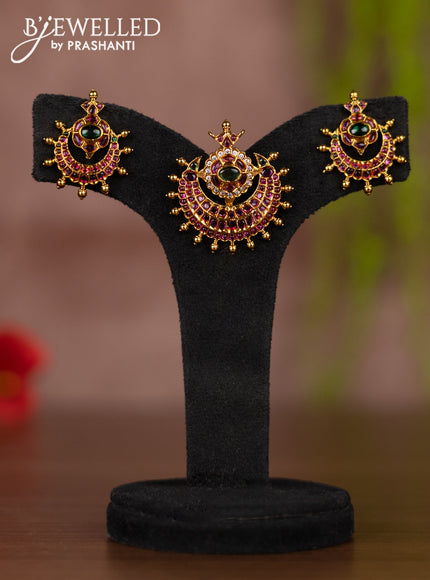 Antique pendant set chandbali design with kemp and cz stones