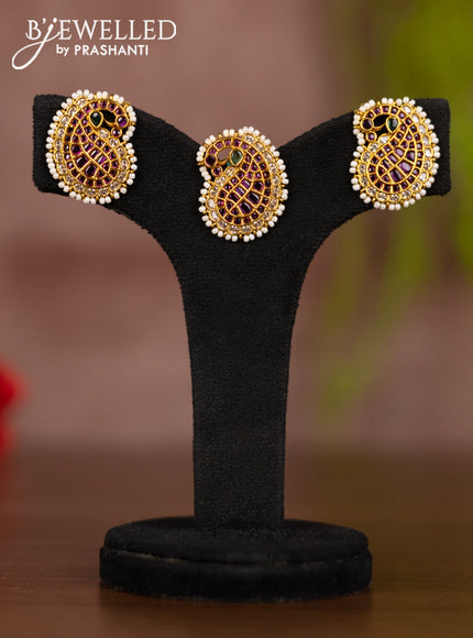Antique pendant set manga pattern with kemp & cz stones and pearls