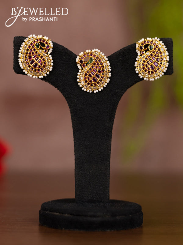 Antique pendant set manga pattern with kemp & cz stones and pearls