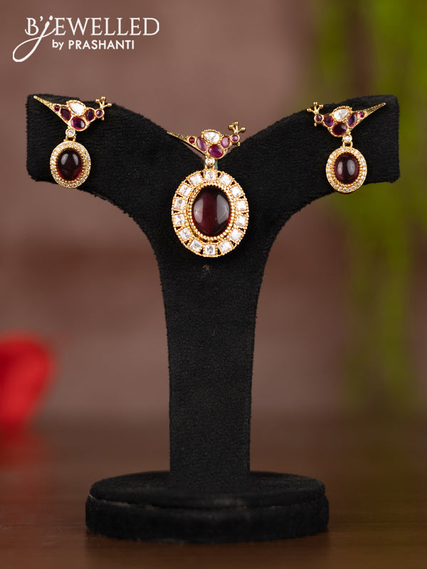 Antique pendant set peacock design with ruby and kundan stones