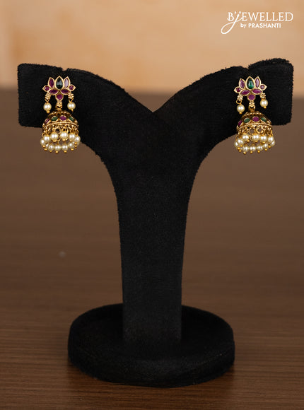 Antique ring type choker lotus design with kemp stones and pearl & golden beads hangings