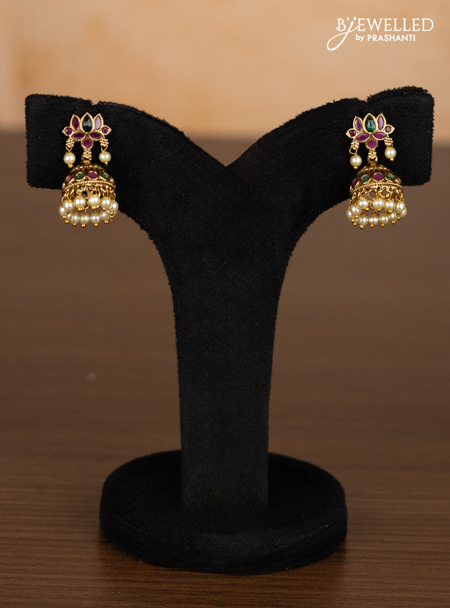 Antique ring type choker lotus design with kemp stones and pearl & golden beads hangings