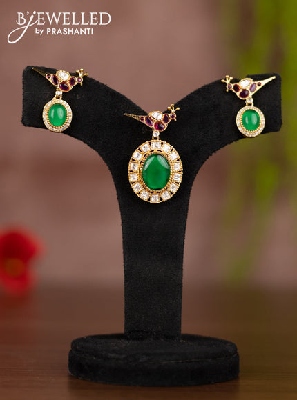 Antique pendant set peacock design with kemp and kundan stones