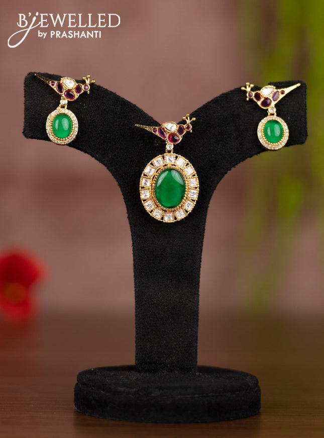 Antique pendant set peacock design with kemp and kundan stones