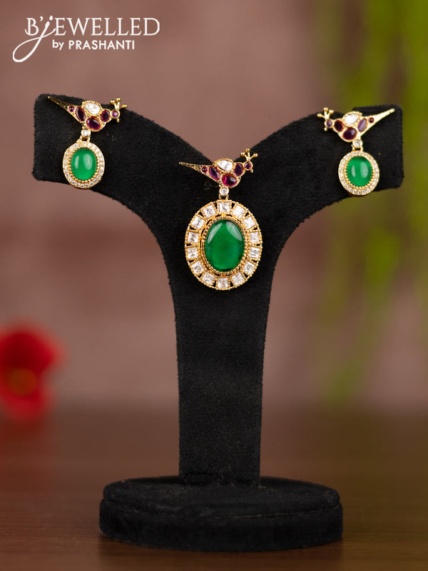 Antique pendant set peacock design with kemp and kundan stones