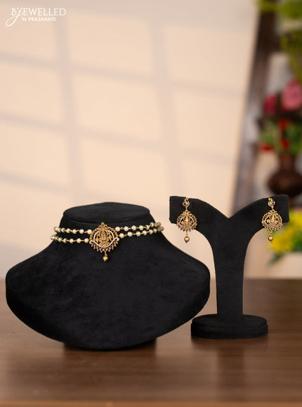 Pearl choker with balaji pendant in cz and kemp stones