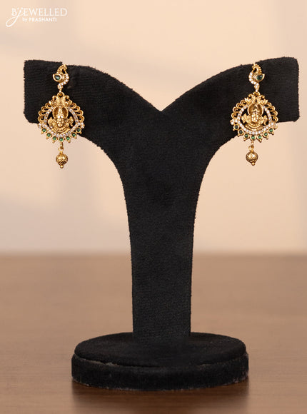 Pearl choker with balaji pendant in cz and green stones