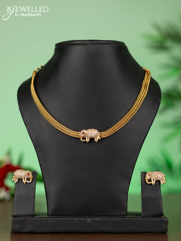Attigai necklace with elephant pendant in white stones