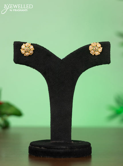 Attigai necklace with floral pendant in kemp ,white and green stones