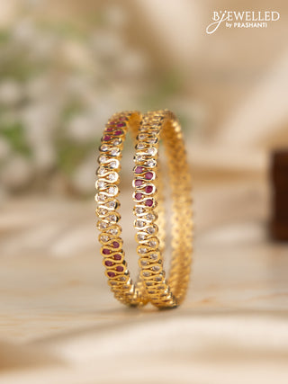 Antique impon bangles with ruby and cz stones in gold finish