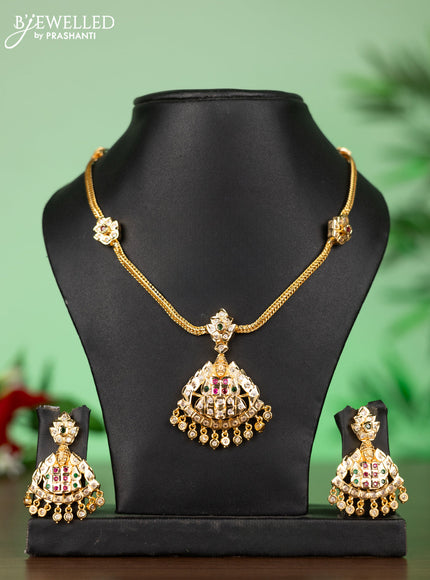 Attigai impon necklace with venkatachalapathy face pendant in kemp and white stones
