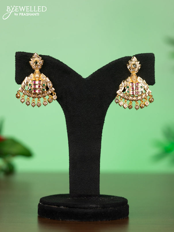 Attigai impon necklace with venkatachalapathy face pendant in kemp and white stones