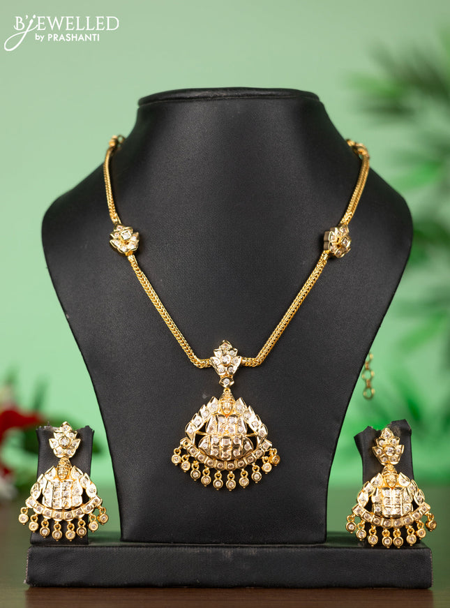 Attigai impon necklace with venkatachalapathy face pendant in white stones