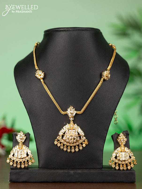 Attigai impon necklace with venkatachalapathy face pendant in white stones