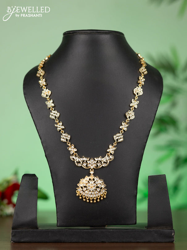 Attigai impon necklace with floral pendant in white stones