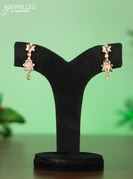 Attigai impon necklace with floral pendant in red & white stones