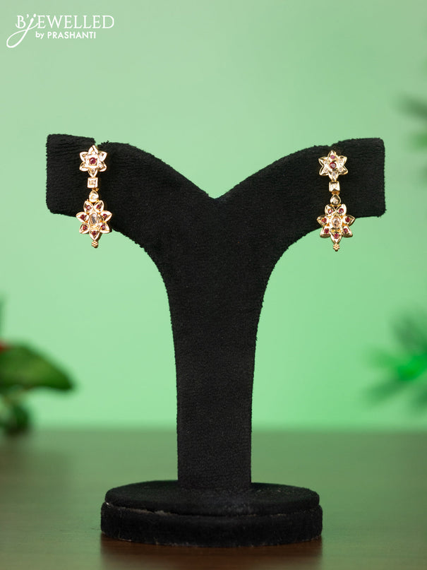 Attigai impon necklace with floral pendant in red,green and white stones