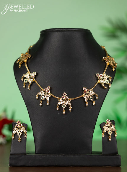 Attigai impon necklace with pendant in red,green and white stones