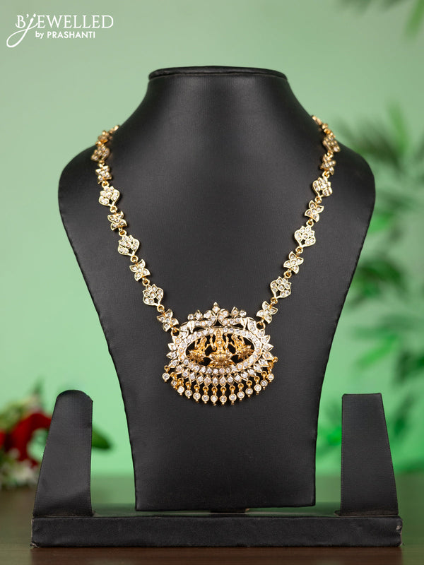 Attigai impon necklace with lakshmi pendant in white stones