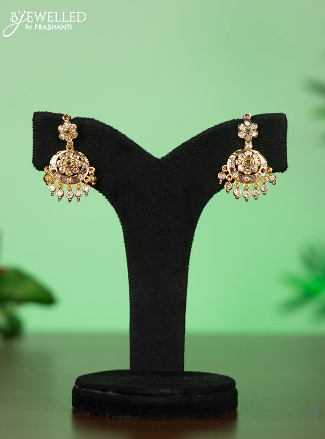 Attigai impon necklace with floral pendant in red,green and white stones