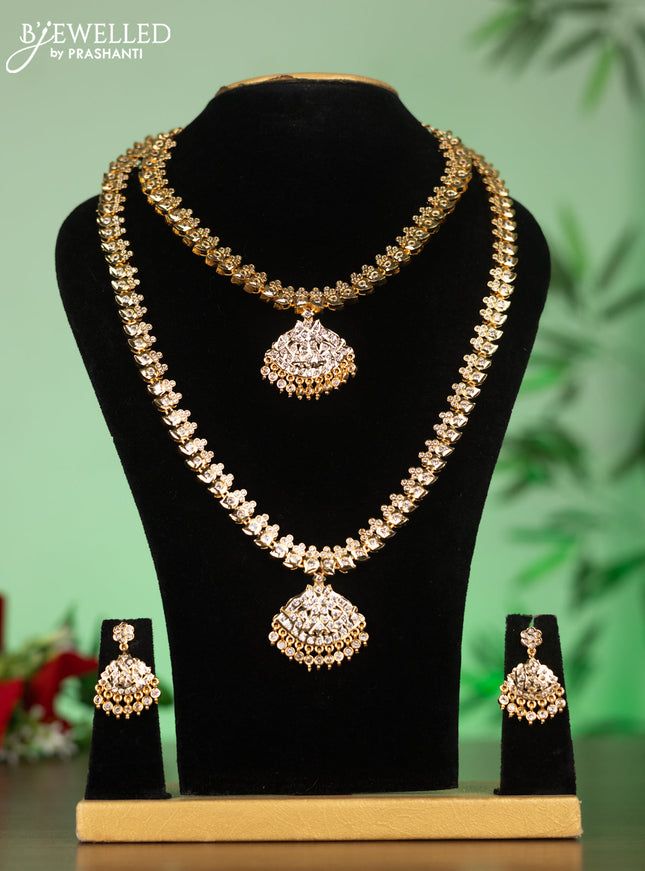 Attigai combo set with cz stones and hangings in gold finish