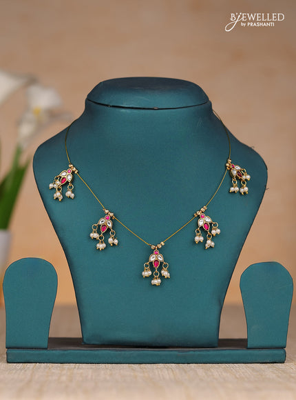 Invisble chain with leaf pendant in jadau kundan stones