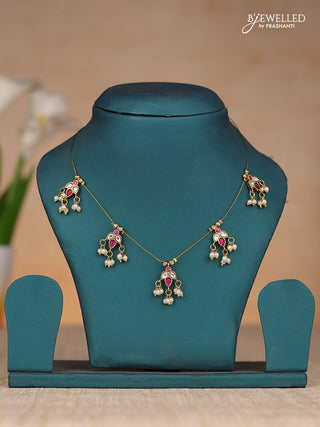 Invisble chain with leaf pendant in jadau kundan stones