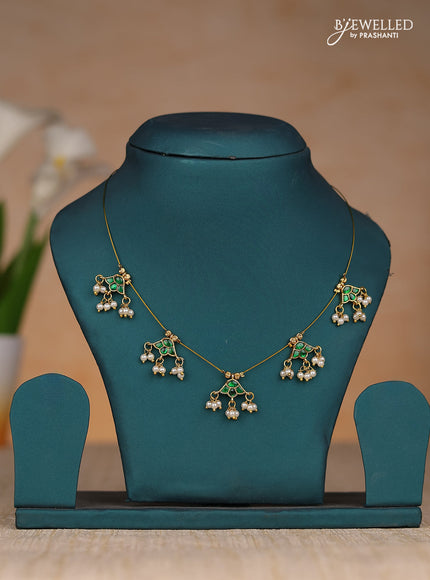 Invisble chain with green jadau kundan stones