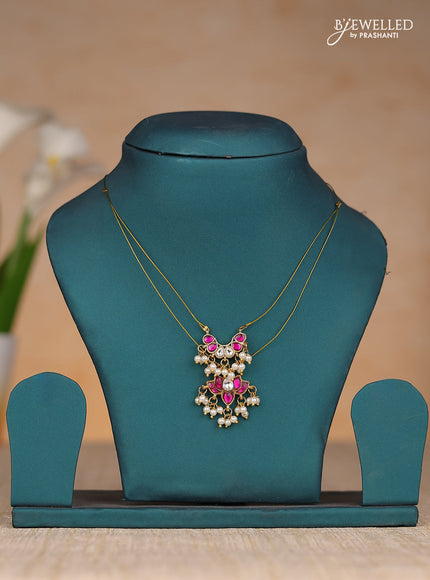 Invisble chain lotus pendant with jadau kundan stones and pearl hangings