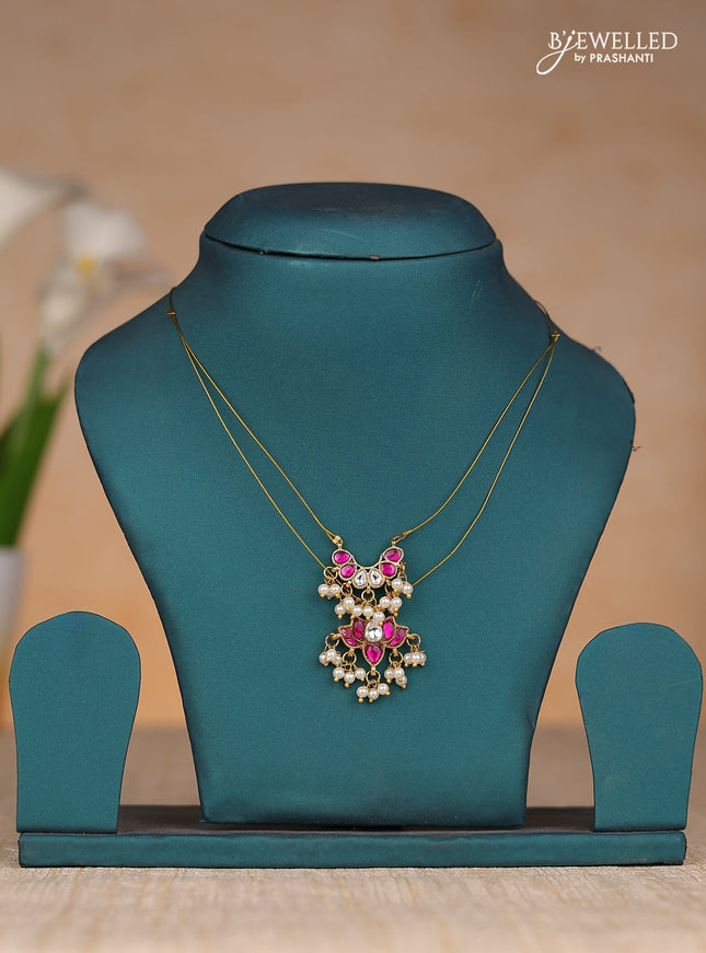 Invisble chain lotus pendant with jadau kundan stones and pearl hangings