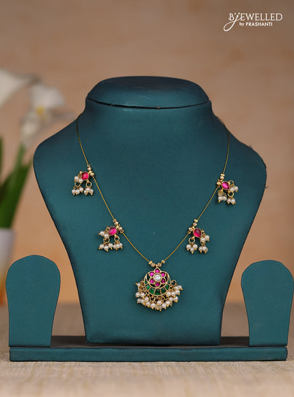 Invisble chain chandbali type with jadau kundan stones and pearl hangings
