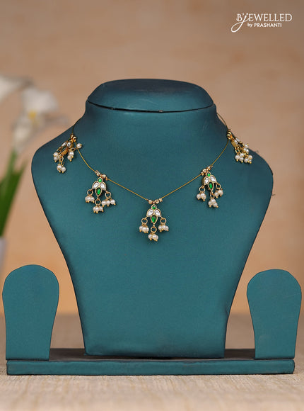 Invisble chain with leaf pendant in jadau kundan stones