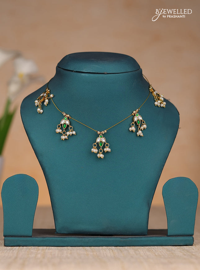 Invisble chain with leaf pendant in jadau kundan stones