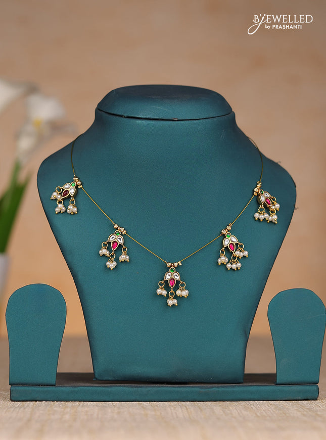 Invisble chain with leaf pendant in jadau kundan stones