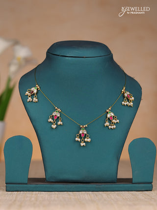 Invisble chain with leaf pendant in jadau kundan stones