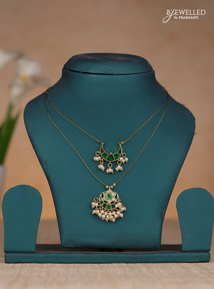 Invisible chain two layers with green jadau kundan stones