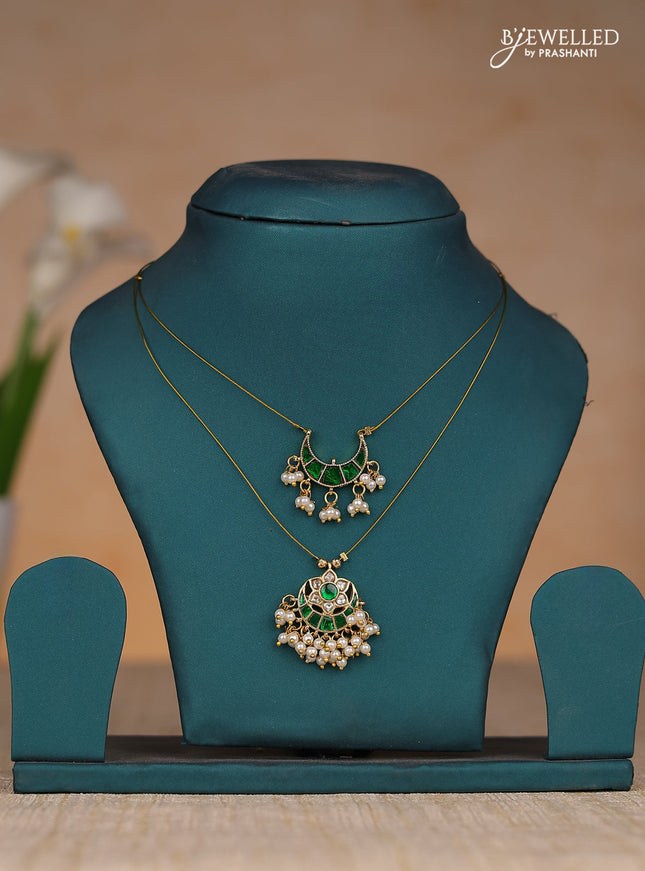 Invisible chain two layers with green jadau kundan stones