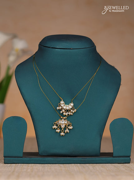 Invisible chain two layers with white lotus kundan stones