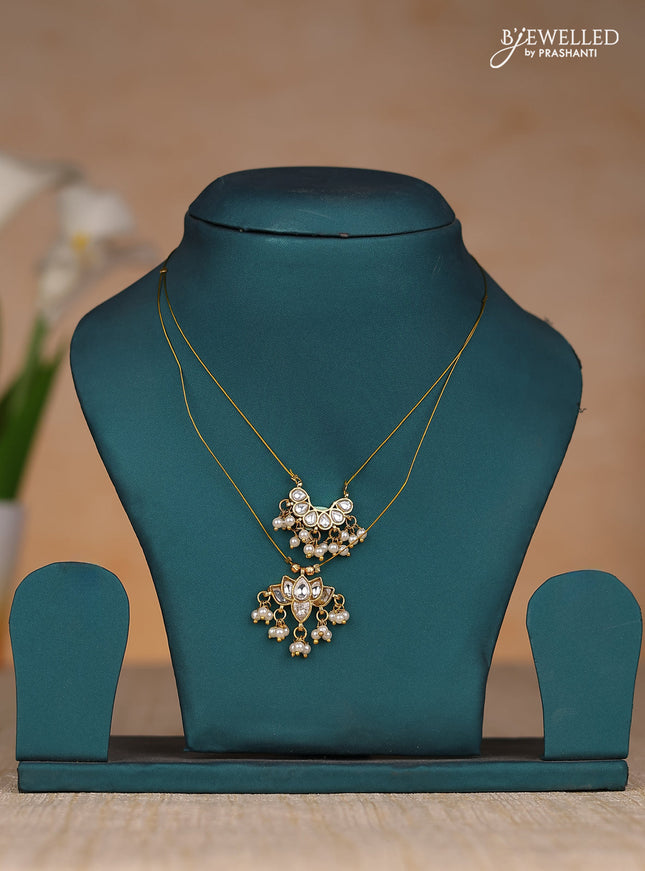 Invisible chain two layers with white lotus kundan stones