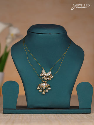 Invisible chain two layers with white lotus kundan stones