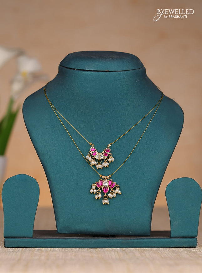 Invisible chain two layers with lotus pendant in  jadau kundan stones