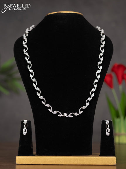 Zircon haaram leaf design in white stones