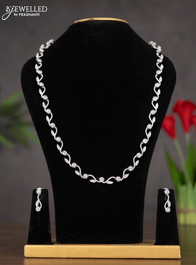 Zircon haaram leaf design in white stones