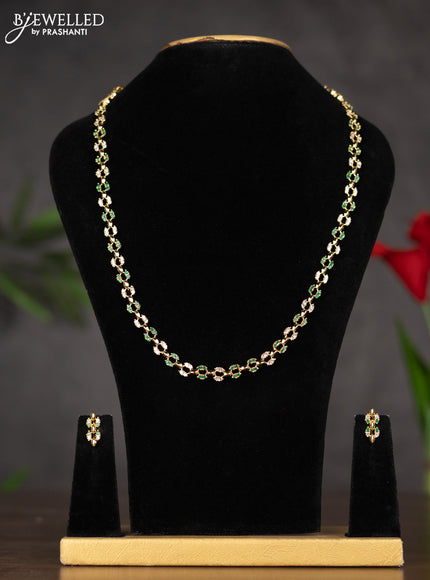 Zircon haaram with green and white stones in gold finish