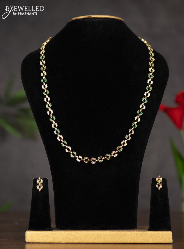 Zircon haaram with green and white stones in gold finish