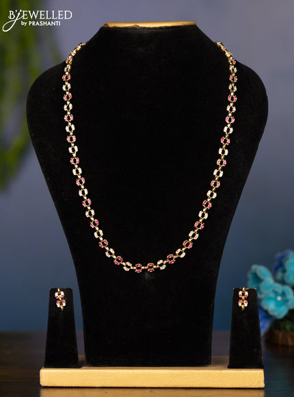 Zircon haaram with red and white stones in gold finish