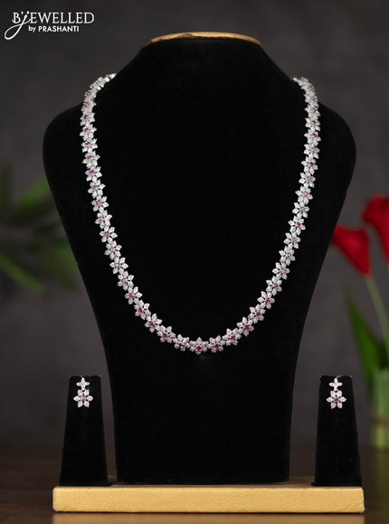 Zircon haaram with floral design white and pink stones