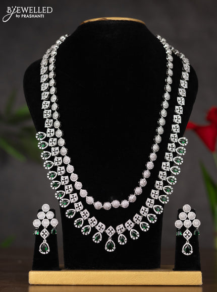 Zircon haaram two layer with green stones and circle deisgn