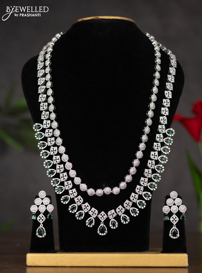 Zircon haaram two layer with green stones and circle deisgn